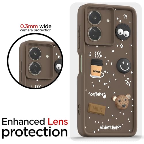 Image of Bintage Cute Fun Taddy Cartoon 3D Ball Bear Milk Donut Coffee Cup Silicon Case Full Body & Camera Protection Back Cover Compatible for MI REDMI 13C 4G - Brown
