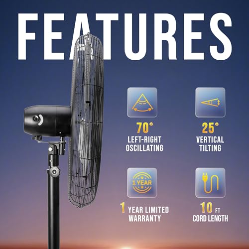 Image of Tornado 30 Inch High Velocity Pedestal Fan, 8850 CFM, Oscillating, 3 Aluminum Blades, UL Listed for Commercial and Industrial Use, Black Stationary Stand Fan