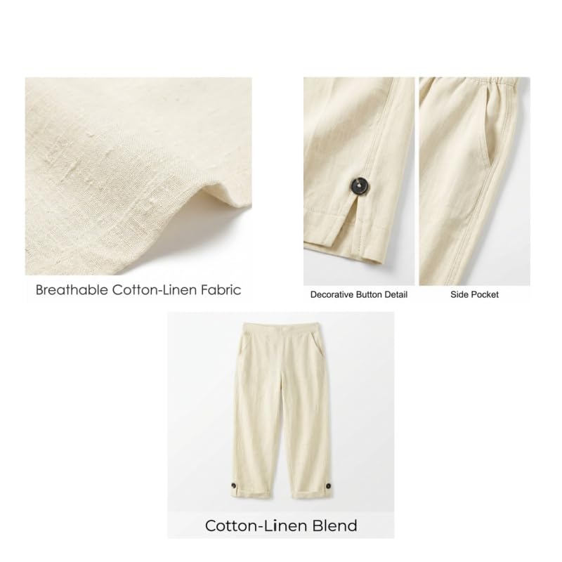 Image of Linen Pants Women 2026 Summer Beach Vacation Trousers Elastic Waist Linen Capris Pants Boho Casual Travel Pant