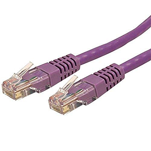 Image of StarTech 20ft CAT6 Ethernet Cable - Purple CAT 6 Gigabit Ethernet Wire -250Mhz 100W PoE RJ45 UTP Molded Network Patch Cord with Strain Relief (C6PATCH20PL) | 250MHz bandwidth, Gold-plated RJ45, Patch Cable, Ethernet Cord, UTP Molded Network, Strain Relief, 10Gbps speeds