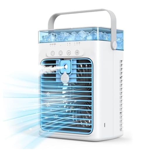 Mobile Klimaanlage, Tragbare Luftkühler mit 1L Wassetank, 3 Geschwindigkeiten & Sprühmodus, Klimaanlage ohne Abluftschlauch, Klimageräte Persönlich Ventilator für Zimmer, Camping