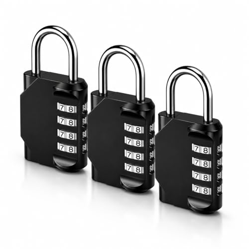 Image of 4 Digit Combination Padlocks, Long Shackle Resettable Security Locks, Weatherproof Zinc Alloy Body, Heavy Duty Lock for School Lockers, Gym Lockers, Gates, Fences, Storage Units & Luggage (3 Pack)