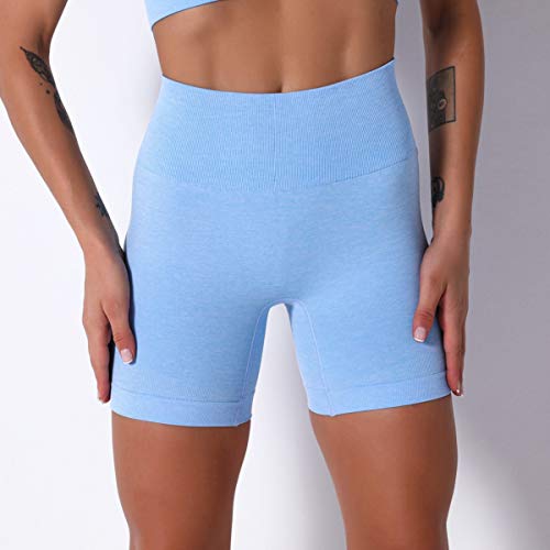Image of IWEMEK Women Seamless Yoga Outfits 2 Piece Workout Short Sleeve Crop Top with High Waisted Running Shorts Sets Activewear