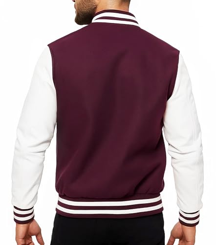 Image of Mens Varsity Letterman Baseball Bomber Jacket | Casual Fashion Wool & Faux Leather College /High School Jackets