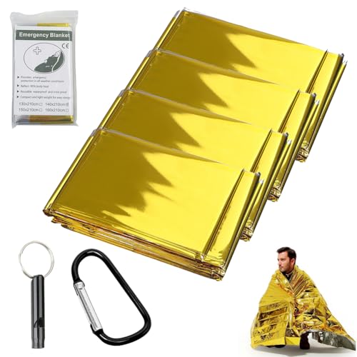 Bavooty Mantas Térmicas de Emergencia,Mantas Reflectantes de Supervivencia y para Primeros Auxilios,Mantas de Emergencia,Manta Portátil de Emergencia,Manta Térmica,160×210cm,Oro+Plata,6pcs
