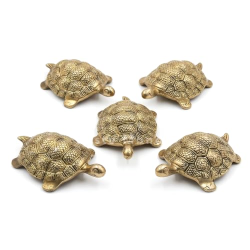 Image of Brass Turtle Figurine, Decorative Golden Metal Sculpture, Traditional Home Decor, 4 Inch Handcrafted Art Piece