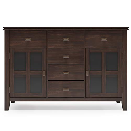 Simplihome Artisan Solid Pine Wood 54 Inch Contemporary Sideboard Buffet Credenza In Dark Chestnut Brown Features 2 Doors, 6 Drawers And 2 Cabinets With Large Storage Spaces #TOP3
