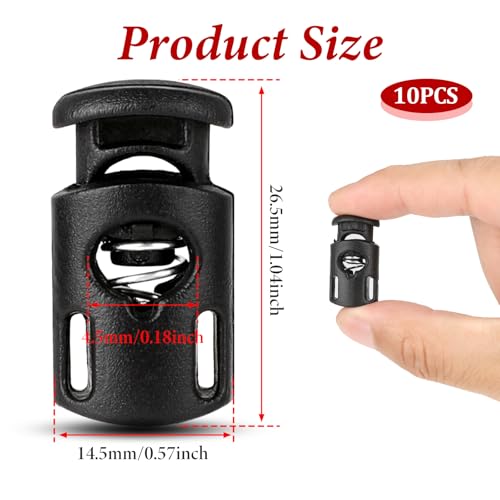 Bewudy 10 Stück Kordel Stopper Universal, Schwarz Kordelstopper 1 Loch, Zugkordel Stopper für bis Ø 5 mm...