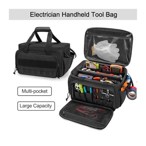 Black Tool Bag With Anti-friction Bottom Tactical Hand Tool Storage Bag Multi-purpose Work Tote For Repairman Handyman Carpenter(Black) - Image 2