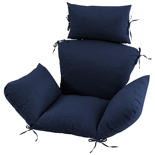 Honorbox Egg Chair Cushion with 8 Securing Straps Water-Repellent & Fade-Resistant Faux Linen Removable Cover Replacement Cushion for Most Single Outdoor Hanging Swing Egg Chairs Navy