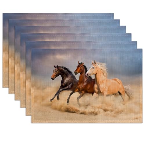 Running Horse Placemats Set of 6,Washable Heat Resistant 12×18 Inch Linen Table Mats Desert Place Mats for Party Outdoor Dining Décor