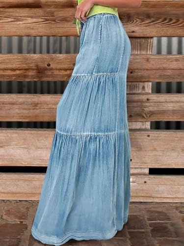 Womens Boyfriend Bell Bottom Wide Leg Jeans Baggy Elastic High Waisted Pleated Flared Denim Palazzo Pants2