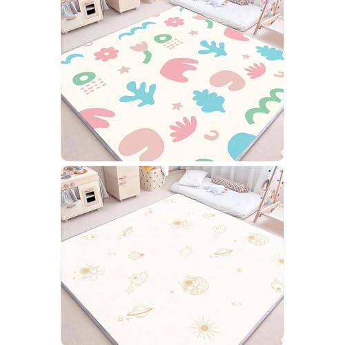 olkljdg折り畳み式 厚手 可愛い 両面パターン 180CM*150CM*【厚2.5cm 遊びカーペット 大判 フロアマット 衝撃緩和 転倒防止 ルームマット 滑り止め 防水 赤ちゃん 出産祝い 自宅&外遊び (星空イエローB,180CM*300CM*