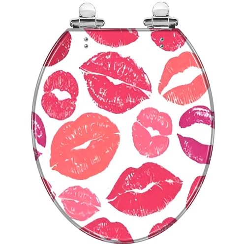 Round Toilet Seat Lips Colourful womans lips for cloth paper world Resin Toilet Seat with Quietly Close Quick Release Hinges Decorative Toilet Seat with Cover Easy to Clean and Install