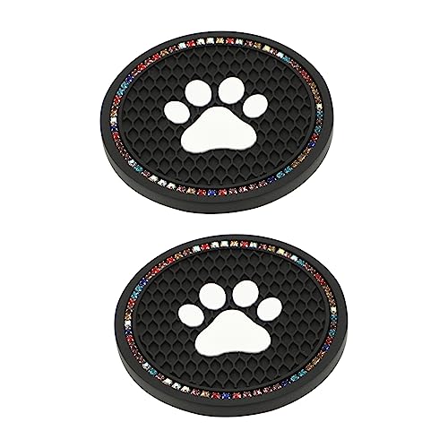 Cabilock 2Pcs Cat Paw Car Coasters Diamond Cup Mats for Auto Elegant Design Car Cup Pads Against Spills Fits Standard Cup Holders with Rhinestones