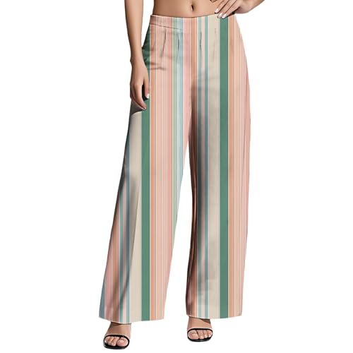 Women's Wide Leg Casual Pants Boho Floral Elastic High Waist Hawaiin Capris Palazzo Flowy Loose Beach Trousers