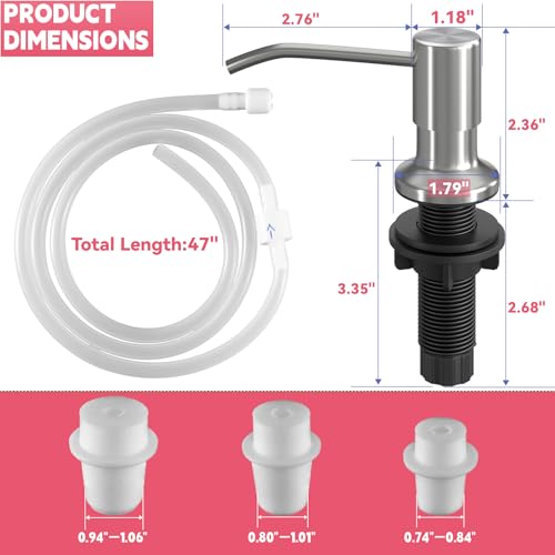 Image of Sink Soap Dispenser, OHiHi Kitchen Sink Soap Dispenser with 47 inch Extension Tube, Wide Pump Head Base, No Water Leaking, No Need to Fill The Little Bottle Again, Brushed Nickel