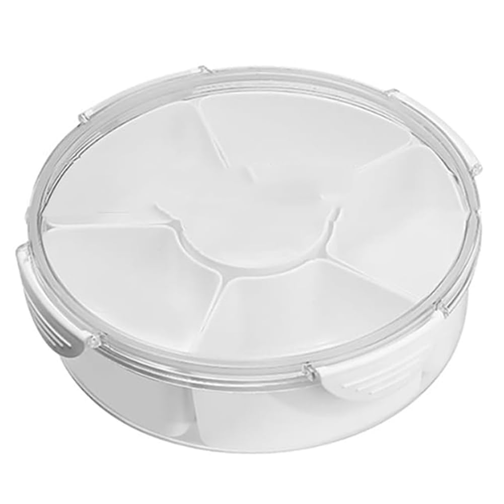 Zicojia White Veggie Tray With Lid - Divided Snackle Box Container With 6 Compartments For Serving Platter, Fruit Tray, Snack