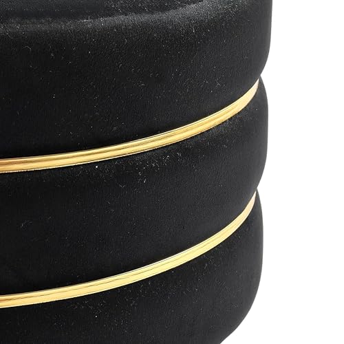 Image of Living Room Round Wooden Velvet Ottoman with Footrest and Linen Fabric Padded Seat Pouffe Ottoman with Round Shape and Office Stool- Black