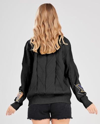 Image of yoeasy Women's Embroidery V Neck Knit Cardigan Sweater Loose Open Front Button Down Long Sleeve Sweater