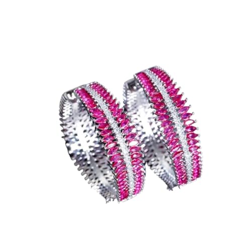 Créoles zircone cubique rouge fuchsia boucles d'oreilles rondes