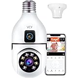 VCY 6MP Dual-Lens Light Bulb Security Camera with Human Auto Tracking - TUYA Smart App, 360° Colour Night Vision, 2-Way Talk, UK E27 Socket, No Monthly Fee & Cloud Storage 