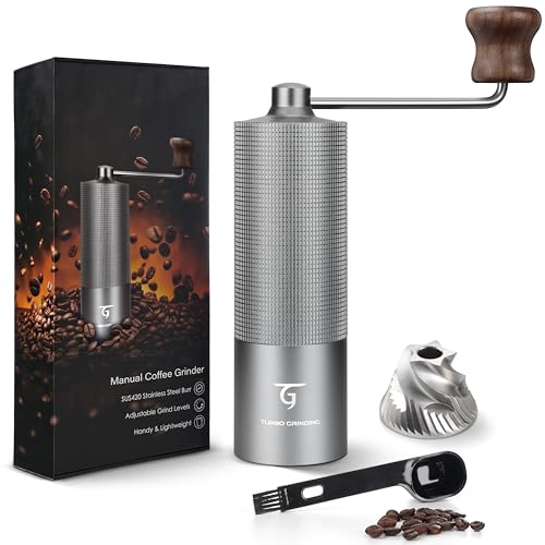 SUNYA Molinillo de Café Manual con Cónica de Acero Inoxidable incluye un Recetario de Café Molino de Cafe Portátil con Molido Preciso Ajustable para Espresso Chemex, Negro (MCG-02 Gris)