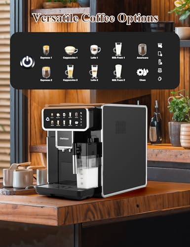 ChefRobot Kaffeevollautomat mit Touchscreen – Espressomaschine mit Milchaufschäumer, 4-stufiger Mahlgrad, 1,5 L Wassertank & Selbstreinigung – für Espresso, Cappuccino, Latte & Americano – Bild 8