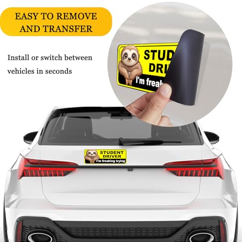 Image of NIMONA Student Driver Magnet for Car - Funny 2 Pack Please Be Patient Removable Magnetic Bumper Sticker Set - Reflective New Driver Safety Sign - Weather-Resistant - 10 x 4 inch (Student-1#)