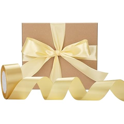 1-1/2 Inch x 25 Yards Gold Satin Ribbon Solid Color Fabric Ribbon for Gift Wrapping Floral Bouquets Wedding Festival Party Decoration (Gold) Cover