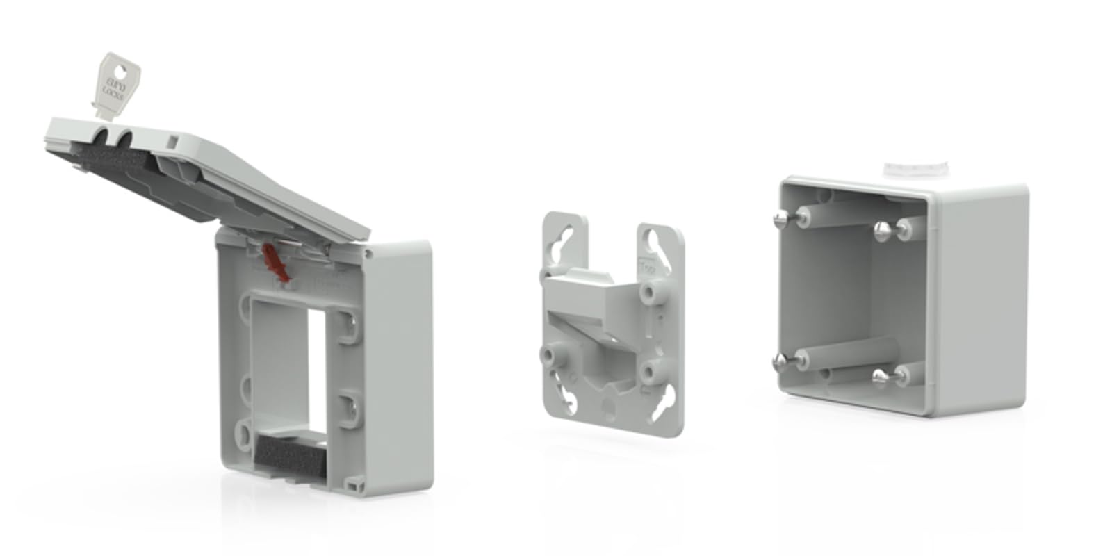 METZ CONNECT IP44 Modul-Aufputz-Gehäuse, Klappdeckel+Schloss, 2Ports unbestückt, grau