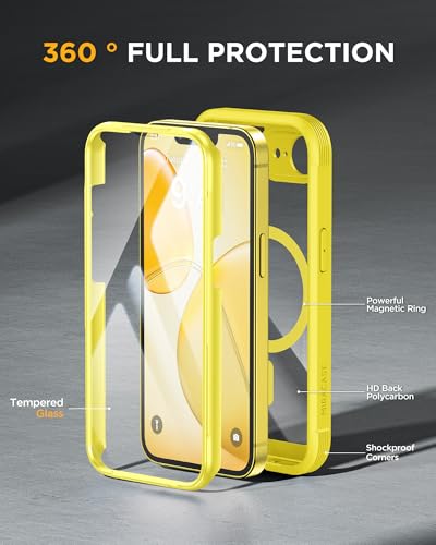 Image of Miracase for iPhone 17e Case & iPhone 16e Case, Full-Body Phone with Built-in Glass Screen Protector, [Magnetic with MagSafe] Military Drop Proof 17 E / 16 E Cover Bumper 6.1 inch, Yellow
