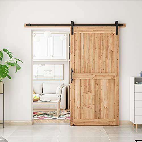 SMARTSTANDARD 7 FT Heavy Duty Sturdy Sliding Barn Door Hardware Kit, Black, (Whole Set Includes 1x Pull Handle Set & 1x Floor Guide) Fit 40''-42" Wide Door Panel (I Shape Hanger) by SMARTSTANDARD - Used condition - Image 5