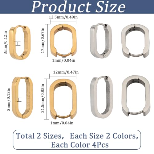 SUNNYCLUE 1 Box 16PCS 8 works Hoop Earrings Leverback French Earring Hooks Gold Silver Rectangle Stainless Steel Tiny Cartilage Huggie Hoops Earring Findings for jewellery Making Supplies DIY Earrings - Image 2