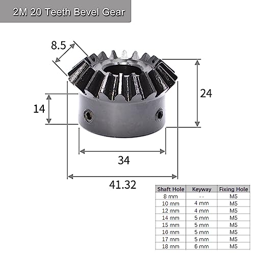 Image of 2 Pcs 2M 20 Teeth 8-18mm Shaft Hole Tapered Bevel Gear 1: 1#45 Steel 2 Module 90 Degree Steering Gear with M5 Fixing Hole(15mm)