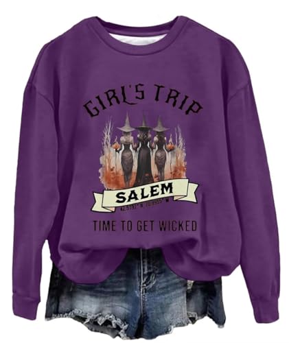 AIMITAG Girls Trip Salem Sweatshirt for Women Witches Vintage Salem Witch Shirts Time To Get Wicked Pullover(Medium Purple)