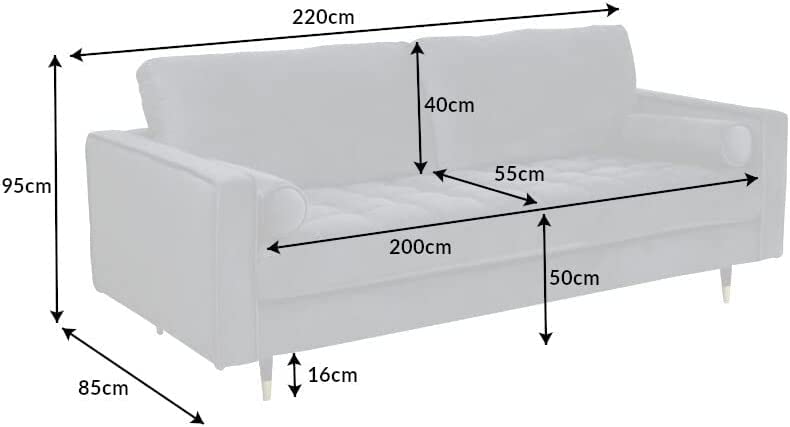 Modernes 3er Sofa 220cm Comfort grau Samt Federkern Design Elegant – Bild 3