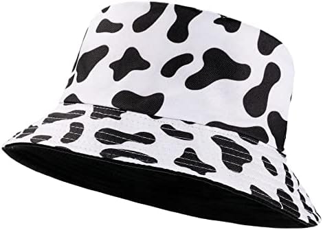 Umeepar Unisex Reversible Packable Cow Print Bucket Hat Sun hat for Men Women (Black &White)