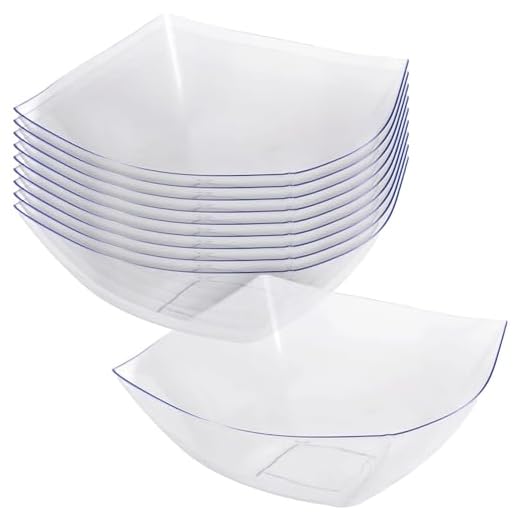 Lillian Collection Fluted Square Plastic Bowls - 10 oz, Clear, 10 Pcs