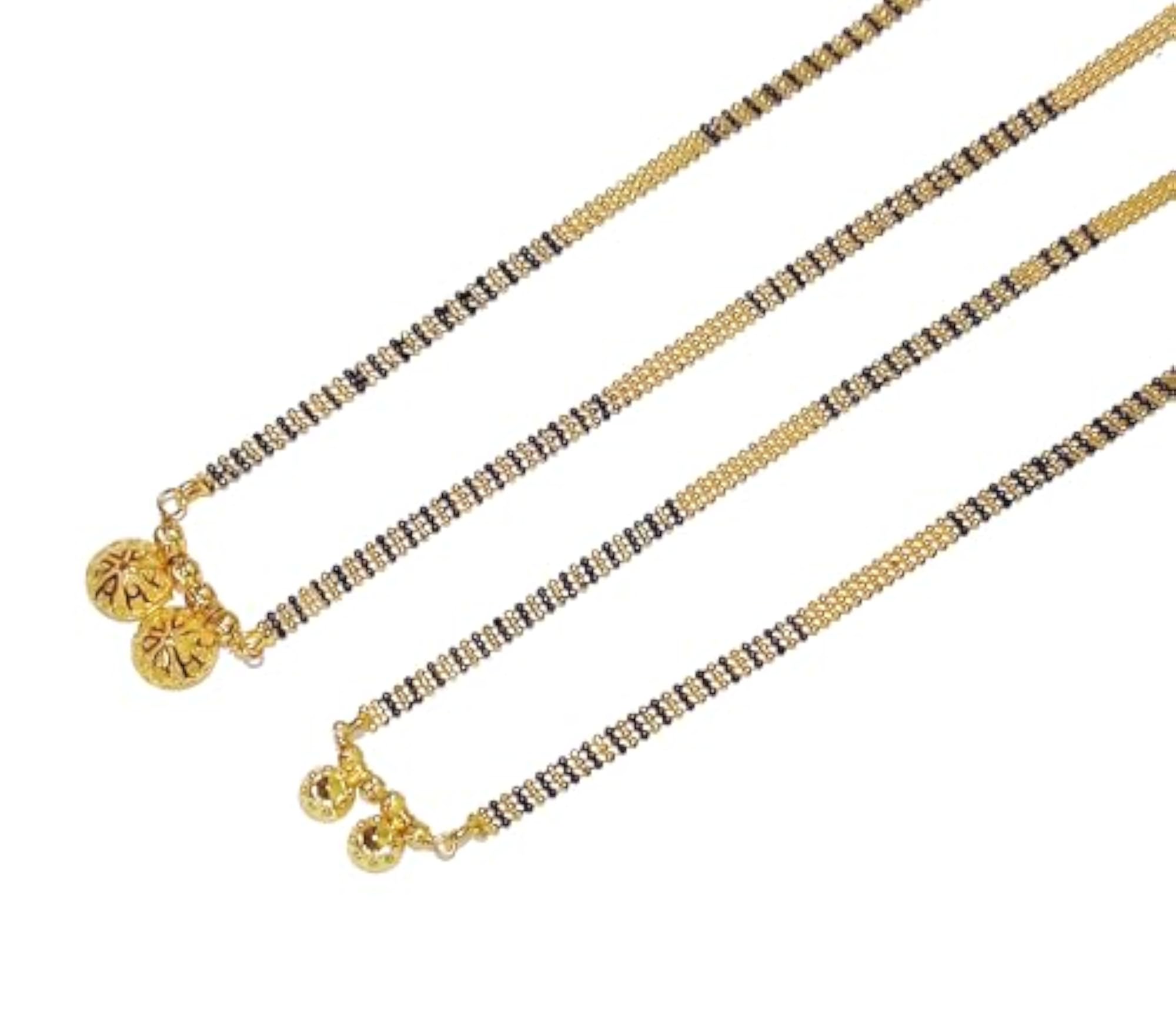 Women's Black Beads Short & Long Vati Mangalsutra Combo Set