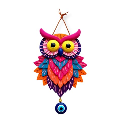 Image of GiftOday Owl Shape Wooden Wall Hanging For Home Decor | Evil Eye Decoration Livingroom, Dining Room | Modern Artwork | Designer Mdf Item | Wall Hanging Door Decorative (18 x 30 CM)