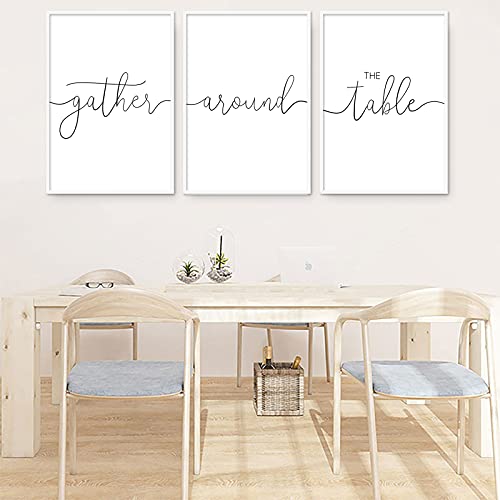 Gather Around The Table Wall Art Sign Dining Room Canvas Wall Art Black And White Kitchen Poster Dining Room Pictures Kitchen Wall Art Artwork Wall Decor Canvas Painting 16X24X3 Inch Unframed #TOP2
