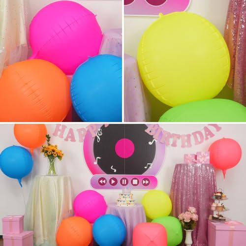 Image of Neon Round Foil Balloons, Glow in The Dark Party Supplies, 6 Pcs 22 Inch