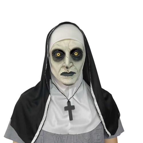 Nun Scary Halloween Mask, Full Head Nun Creepy Latex Mask