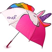 Kids Unicorn Umbrella, 70 cm Dome Canopy, Manual Open Close, Rainbow Pattern, Pink Trim, Waterproof PVC, Plastic Handle