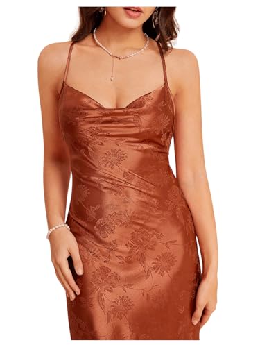 Image of Floerns Women's Spaghetti Strap Cowl Neck Long Slip Satin Silk Midi Dress