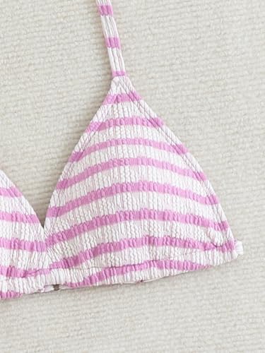 Image of SEGT Girl's 3 Piece Striped Bikini Swimwear Cute Swimsuits Bathing Suit High Waisted with Cover Up Beach Skirt