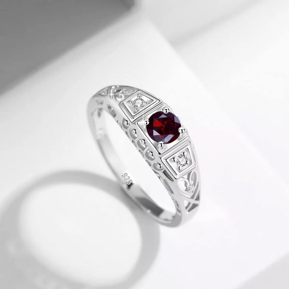 Sterling Silber 4,5 * 4,5 mm Granat Ring Frau Rundschliff mit Steinen Hochzeit Damenschmuck