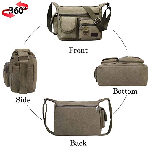 BOMKEE Schultertasche Umhängetasche Herren Canvas Messenger Bag Herrentasche Wasserdicht Tasche für Reisen, Wochenender, Schule (Grün)