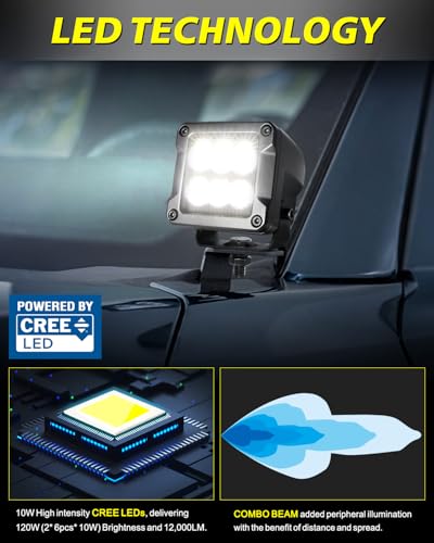 Image of 3 Inch LED Pods 120W CREE LED Cubes 3x3 Offroad Ditch Lights | Spot Flood Combo Beam, High Intensity CREE LEDs Square LED Cube Lights Pods for Truck Pickup Motorcycle SUV UTV ATV